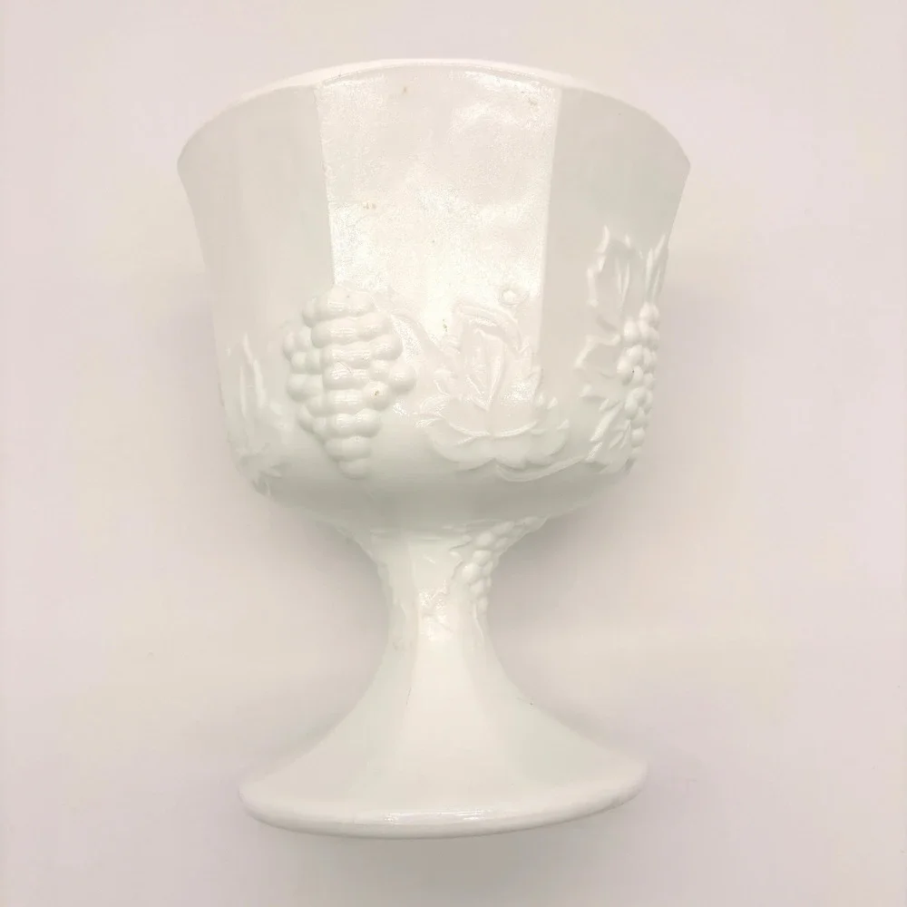 Vintage White Milk Glass Grape Harvest Pedestal Compote Bowl Cottagecore Decor
